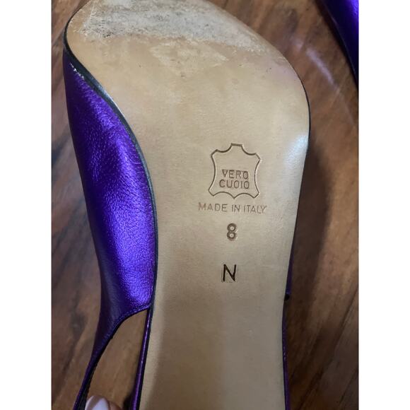 Vintage 90's YSL YVES ST. LAURENT Purple LEATHER Slingback Heels Shoes Pumps 8 - Picture 9 of 9